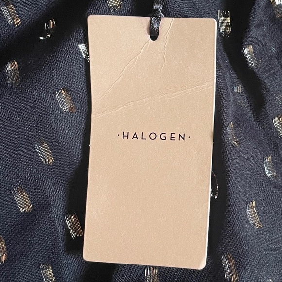 Halogen Nordstrom Gold Clipdot Sheer Sleeve Peplum Ruffle Blouse Size M NWT - Picture 8 of 10